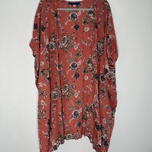 Francesca's Coral Pink Floral Kimono